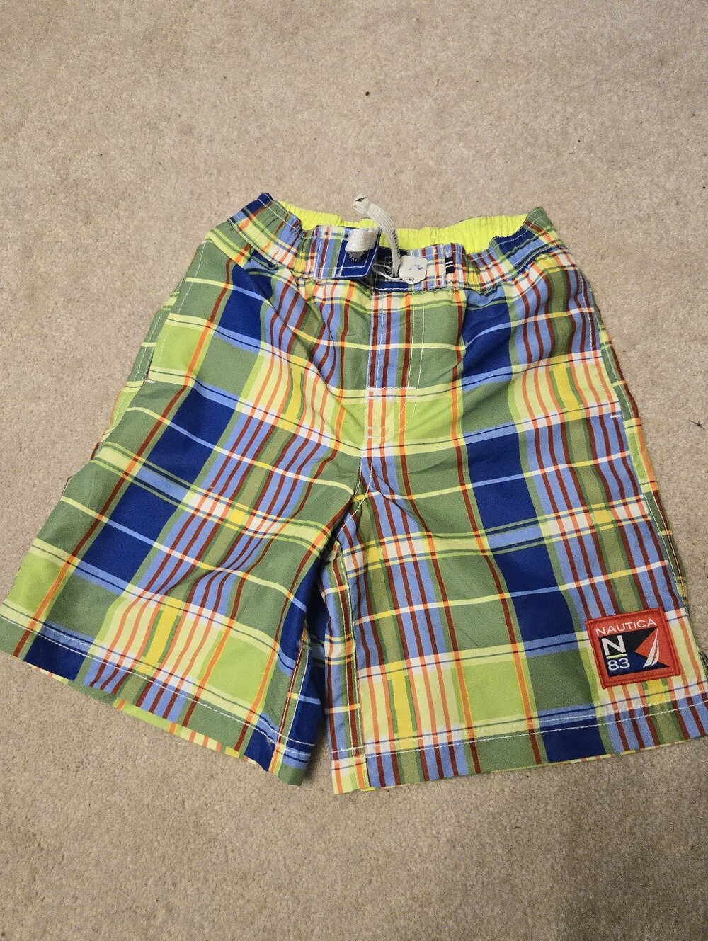 Nautica Boys Size 7 Plaid Swim Trunks